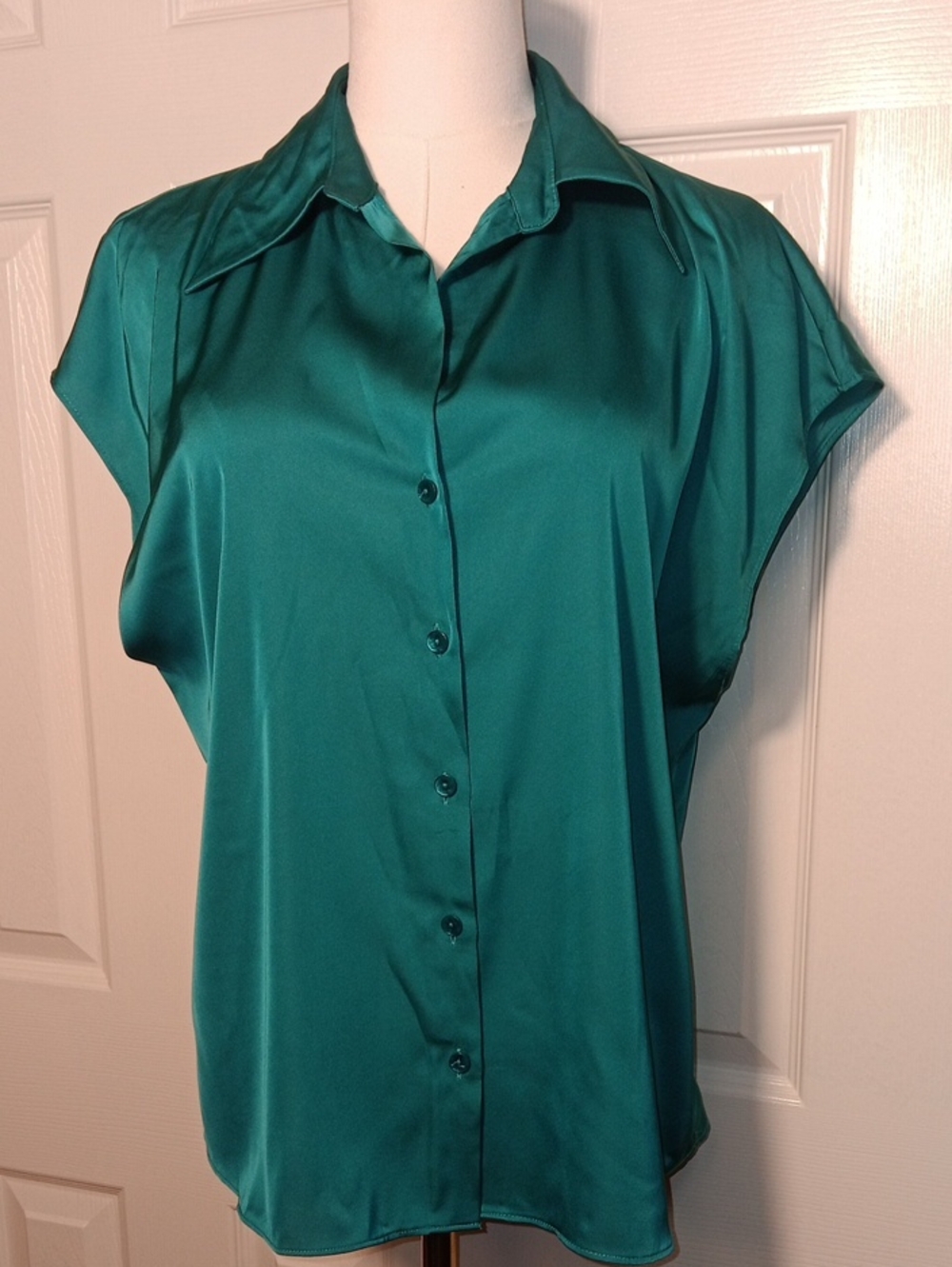 Rachel Rachel Roy Dark Teal Satin Short-Sleeve Button-Down Blouse